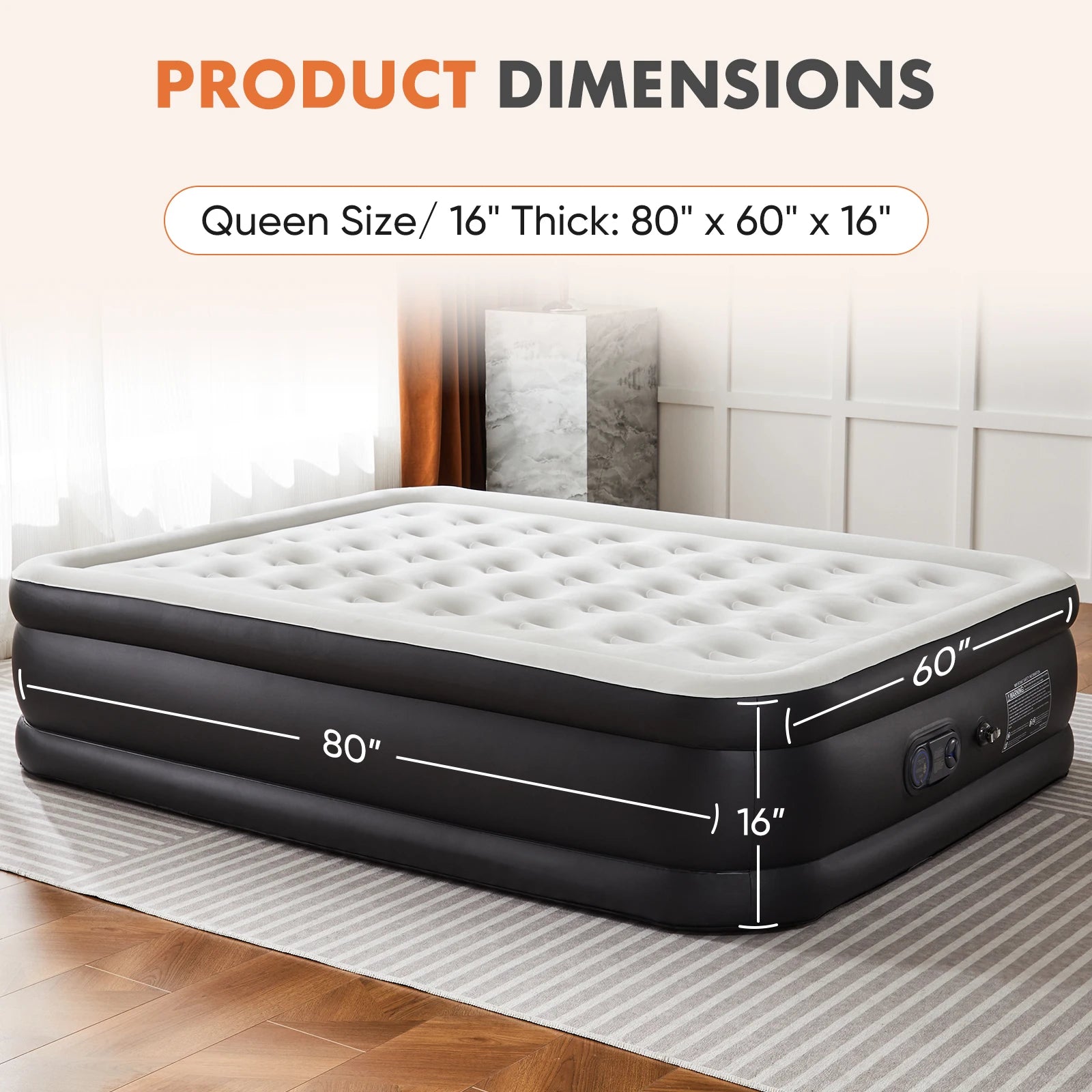 Matelas gonflable double hauteur 16" avec pompe intégrée, capacité 660 lb