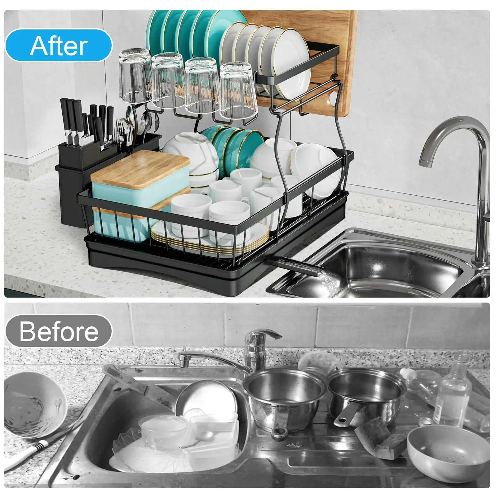 Large 2-Tier Dish Drying Rack for Kitchen Countertops