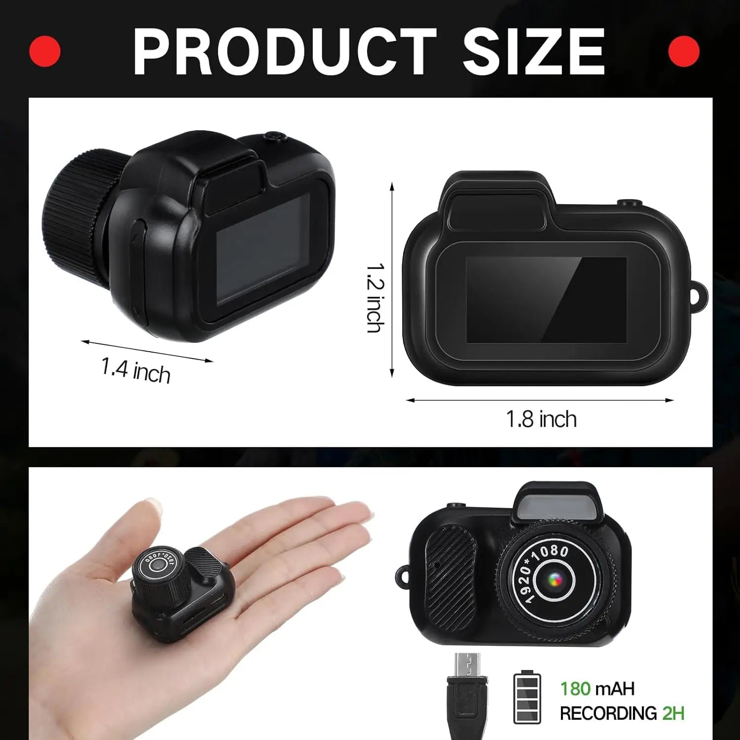 Mini Keychain Camera 1080P Retro Digital Camera with 8GB Card