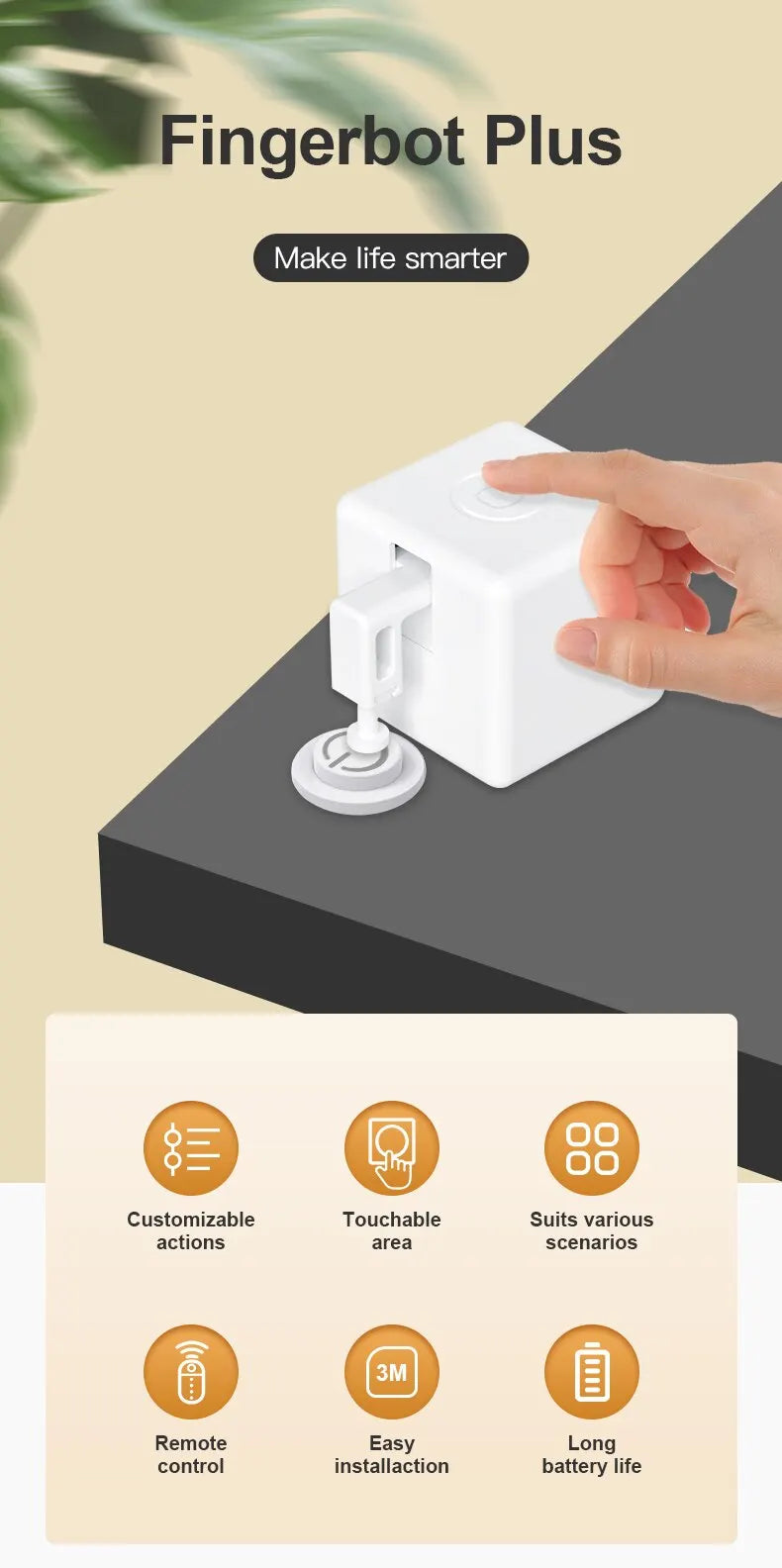 Zigbee Bluetooth chytrý dotykový Fingerbot Plus tlačítko tlačítkář