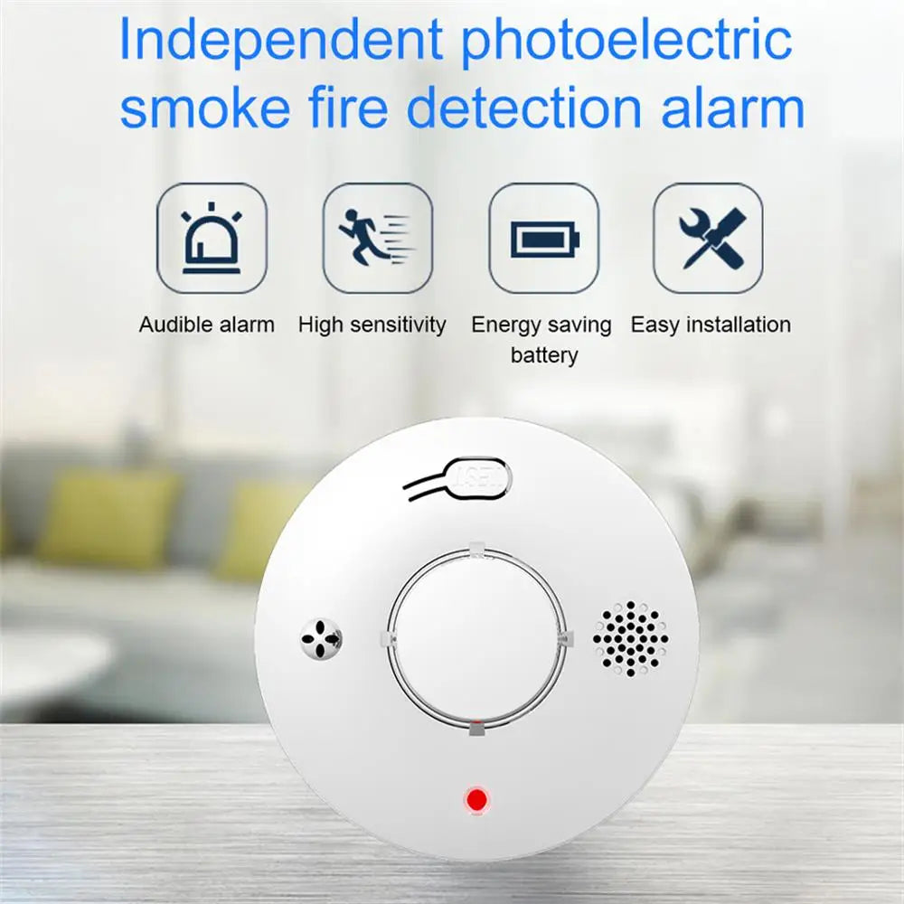 Independent Smart Smoke Detector Wireless Fire Alarm Sensor with Sound and Flash Light for Home Kitchen Office Safety Protection