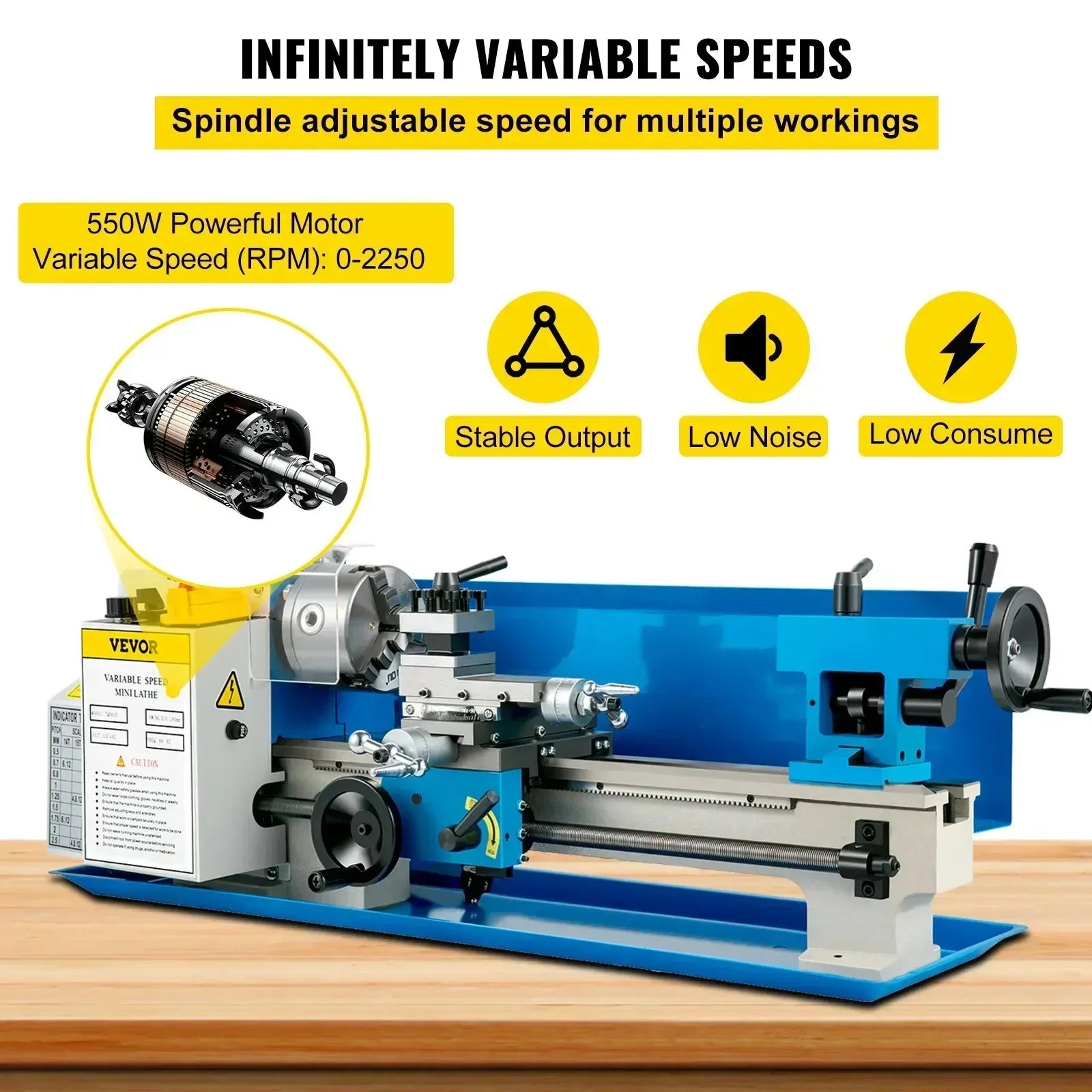 7x14 Inch Mini Metal Lathe 550W Variable Speed 50–2500 RPM