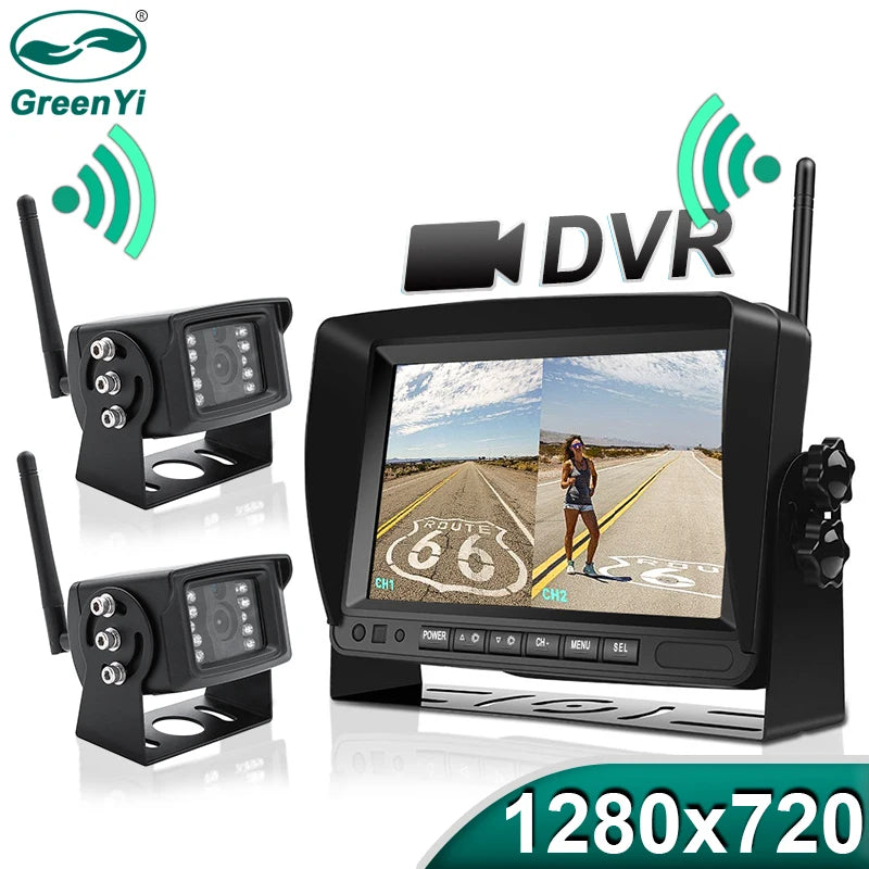 Monitor DVR de Caminhão Sem Fios GreenYi 1280x720 Alta Definição AHD 7" Visão Noturna Gravador de Ré Câmera Wifi para Autocarro e Carro