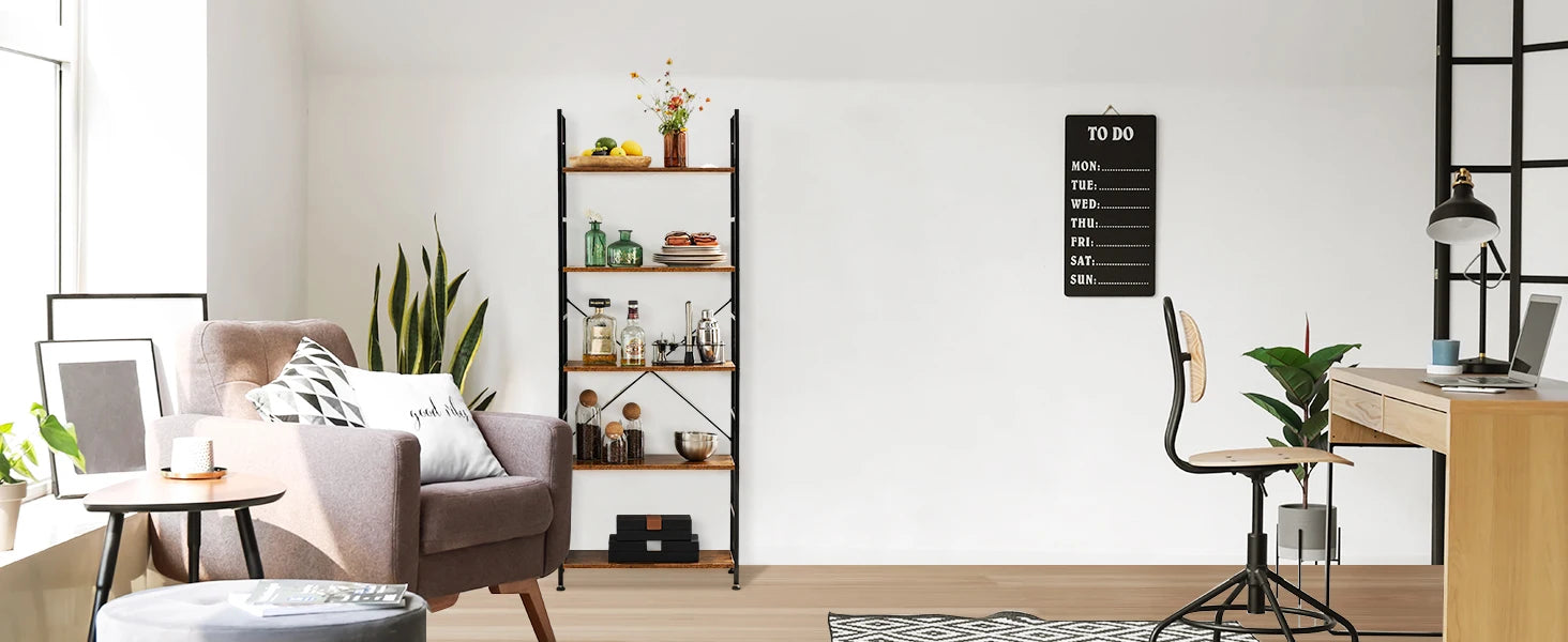 5 Tier Narrow Bookcase Storage Shelf for Home Office Living Room