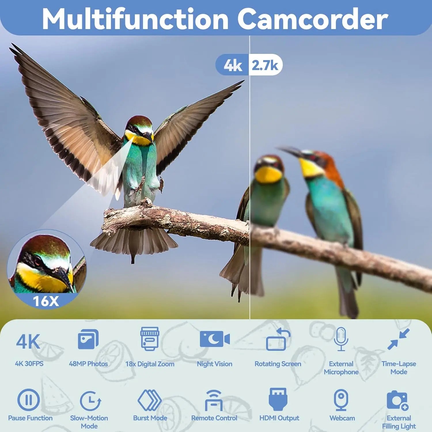 4K Video Camera Camcorder with 18X Zoom and 48MP Vlogging