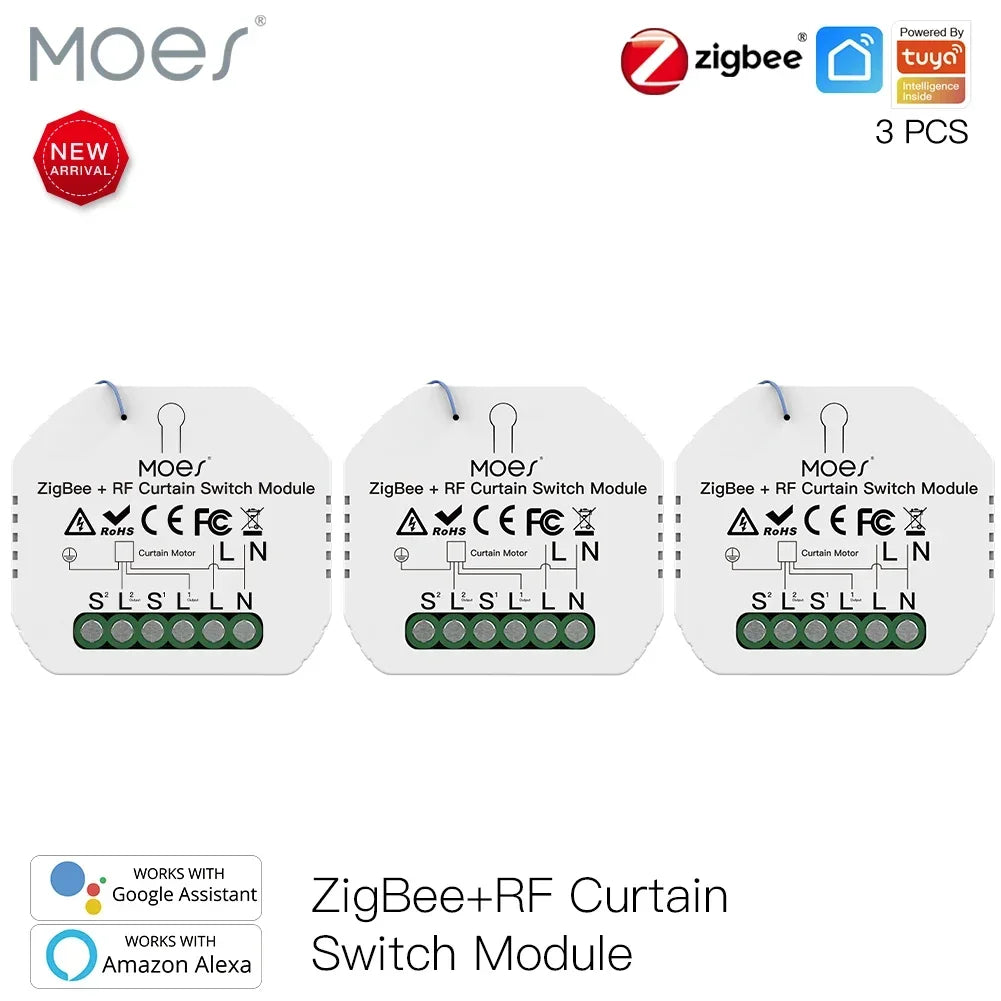 MOES ZigBee 3.0 Smart Curtain Switch Module Motorized Roller Shutter Blinds Motor Tuya Smart Life Alexa Echo Google Home