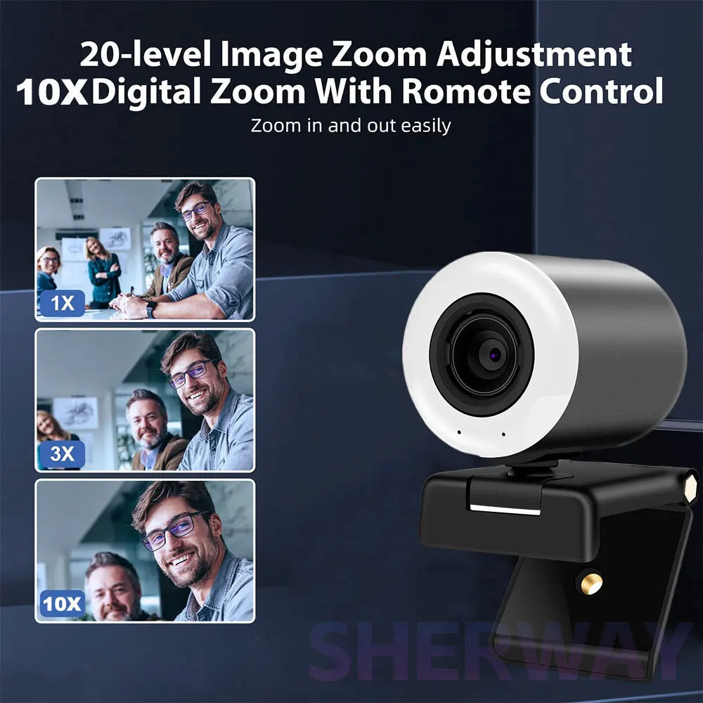 2K Streaming Webcam with Ring Light and Autofocus
