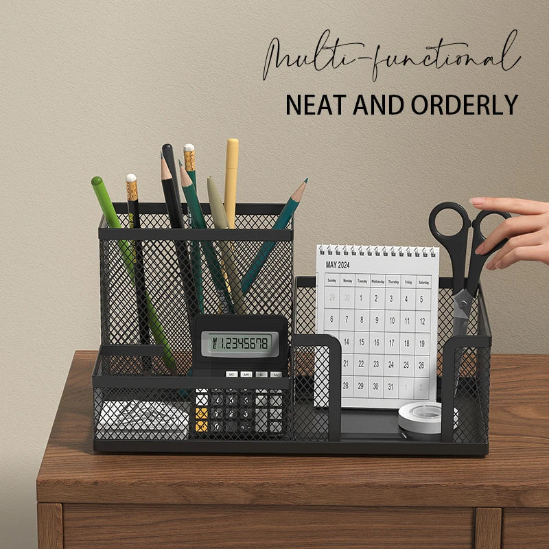 Three-Tier Black Mesh Desk Organiser