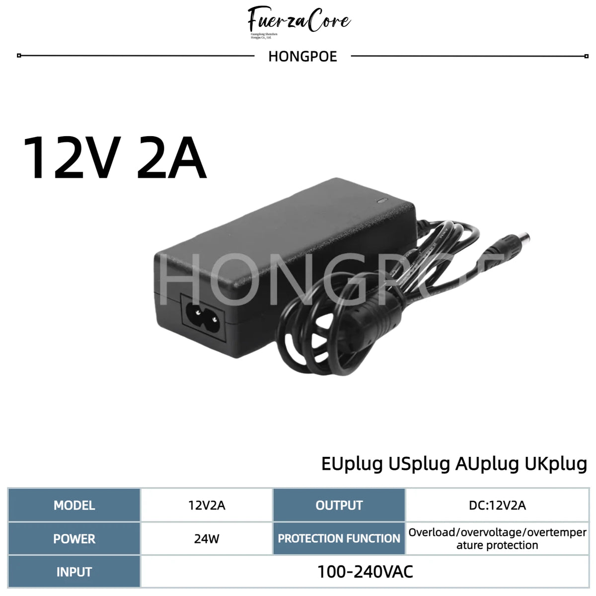 12 V DC Power Adapter, 2 A to 12.5 A Options