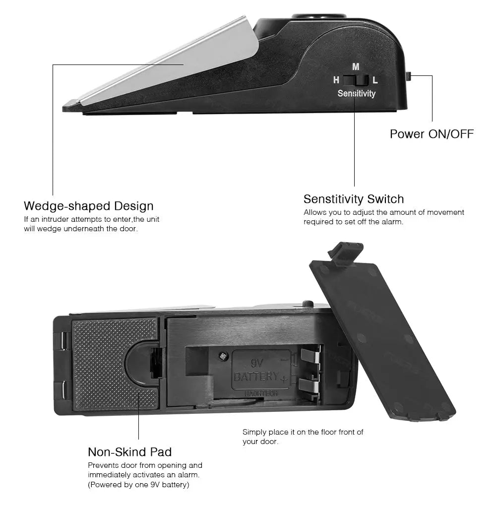 2 Pack Wireless Door Stop Alarm System 125dB Loud Home Security Anti-Theft Door Block System Portable Doorstop Preasure Alarm