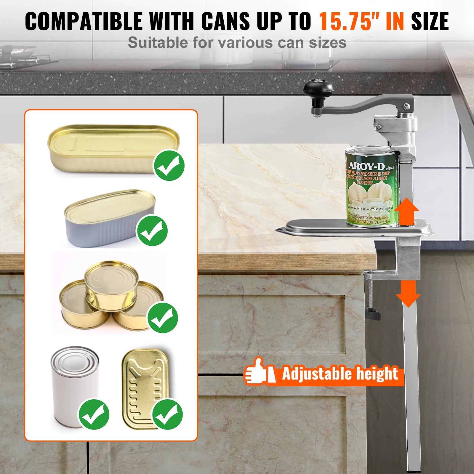 Commercial Manual Can Opener with Table Clamp & Adjustable Height