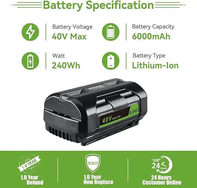 36V/40V 6.0Ah Lithium-Ion Battery Replacement with LED Indicator