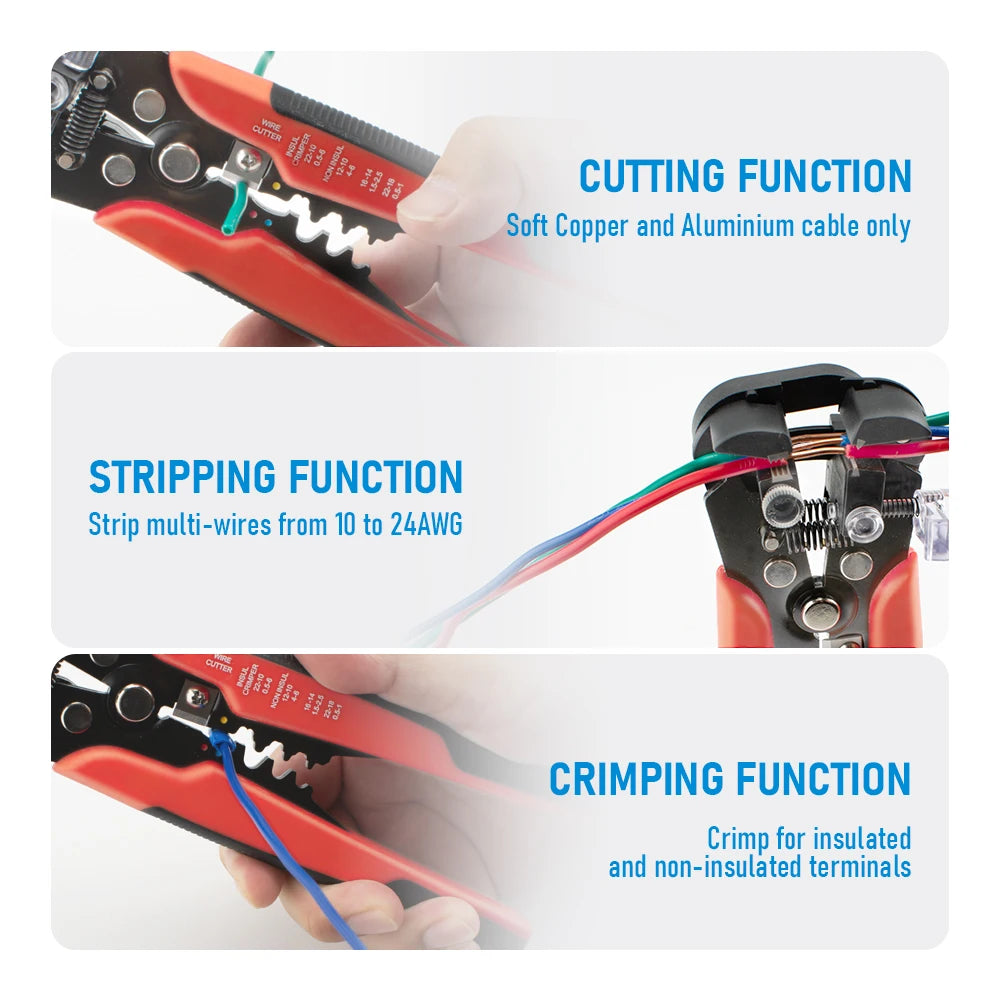 Automatic Wire Stripper, Cutter and Crimper, AWG 10–24
