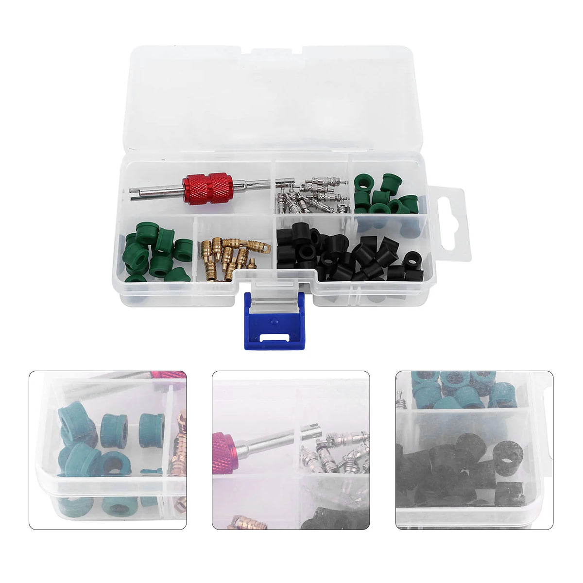 Valvola Kit per condizionatore Kit di riparazione Strumento di riparazione Cuori di valvola Guarnizioni O-ring Valvole Strumenti chiave per valvole