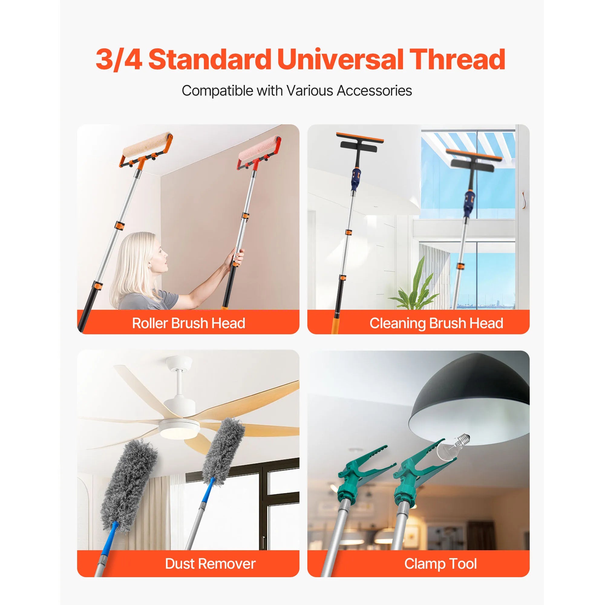 SucceBuy Telescopic Extension Pole Multi-Purpose Extendable Pole Sturdy Aluminum Alloy Paint Pole Extension Reach Roller Stick