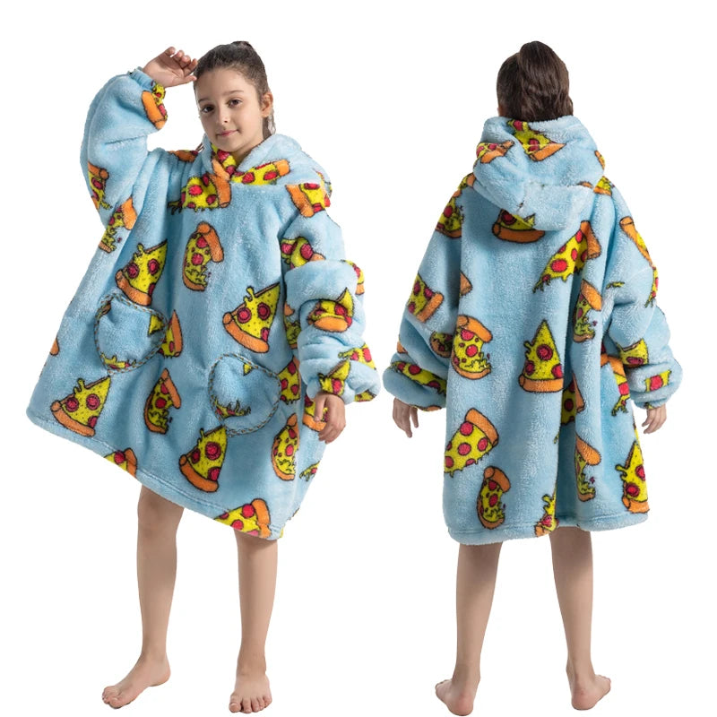 Girls Winter Clothes Flannel Thick Hoodies Super Warm Children's Sweaters Kids Hooded Loose Clothing Homewear Wearable Blankets