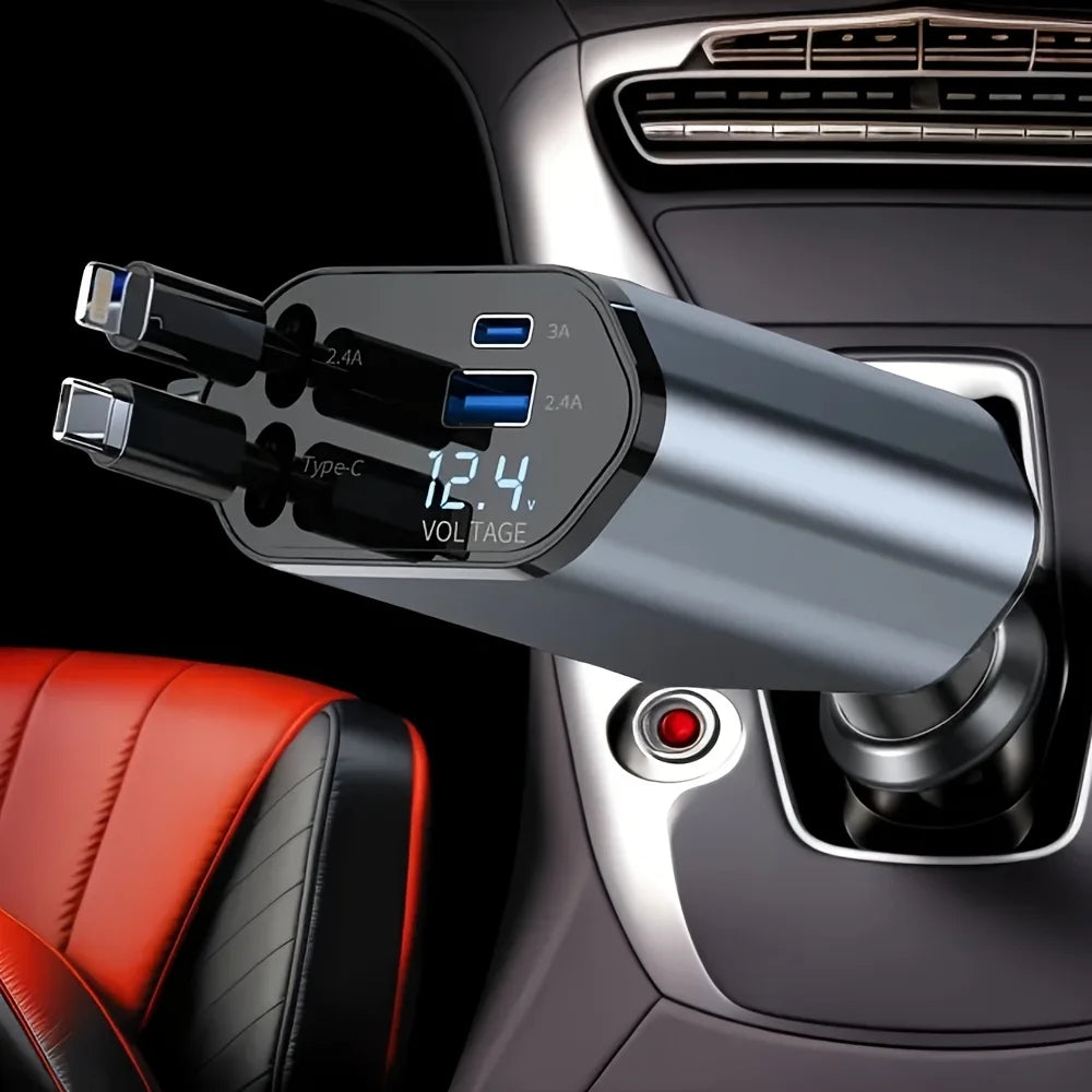 Chargeur de voiture rétractable 4-en-1 avec prise réglable