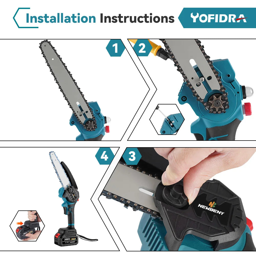 8 Inch Brushless Electric Saw Cordless Oiler Handheld Garden Wood Cutting Logging Chainsaw Power Tool For Makita 18V Battery Pin