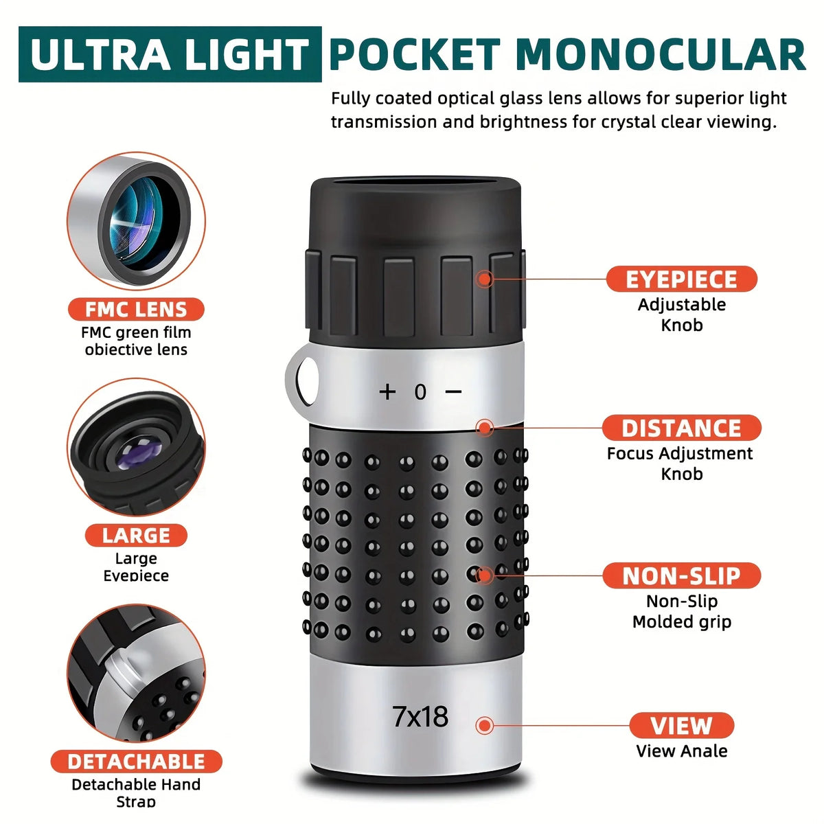 7x18 Compact Monocular for Outdoor Viewing