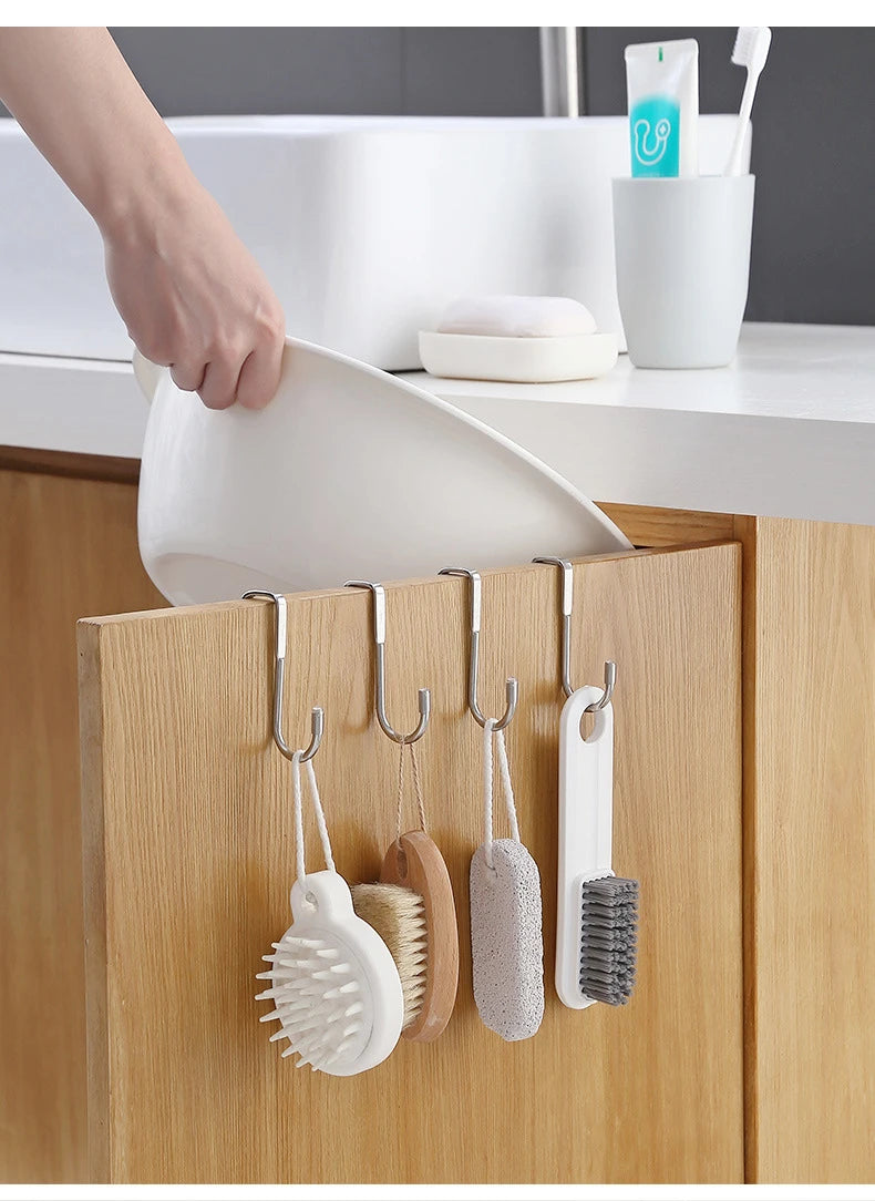 304 Stainless Steel Hook Free Punching Double S-Shape Hook Kitchen Bathroom Cabinet Door Back Type Coat Towel Storage Hanger