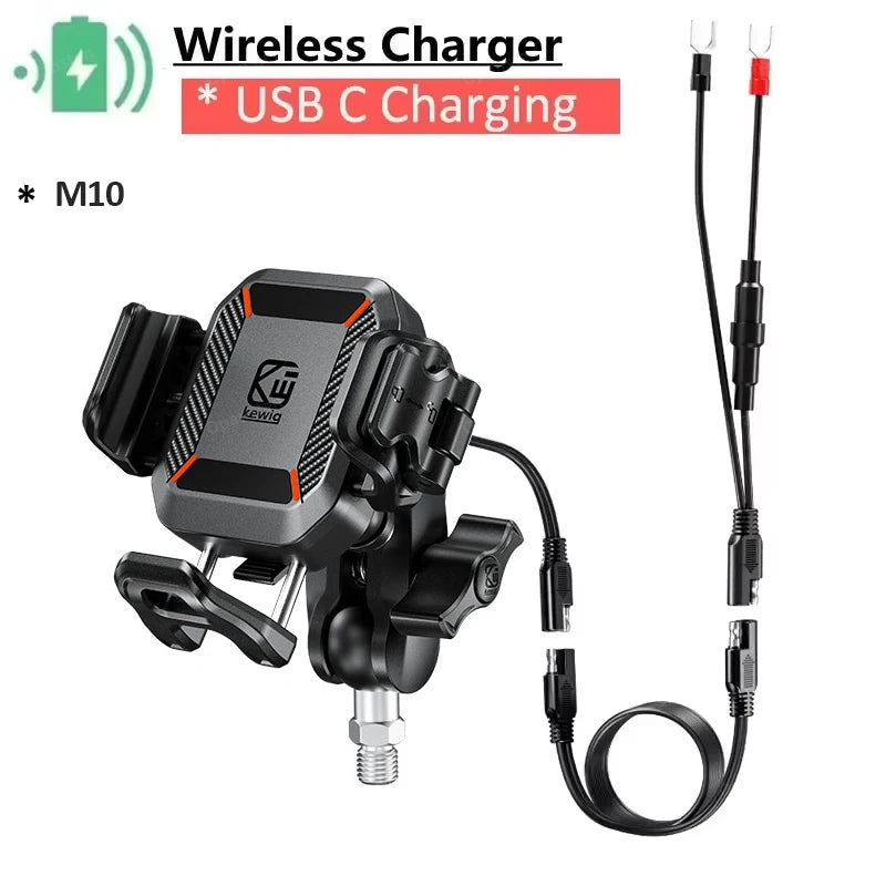 Shockproof Motorcycle Phone Holder 15W Wireless Charger & 36W USB C Fast Charging Motorbike Bicycle Bike Scooter Phone Stand