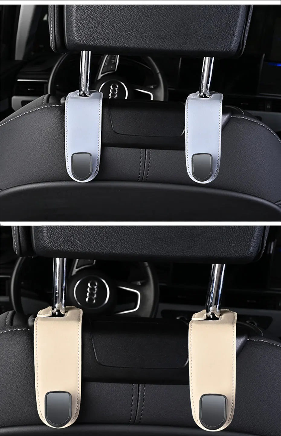 SEAMETAL Hidden Car Back Seat Hook Headrest Suede Leather Soft Hanging Hook 20kg Load-Bearing Wear-Resistant Rear Row Hanger