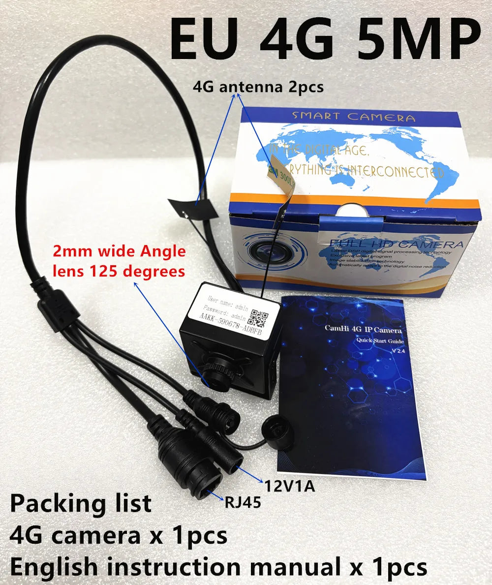 European Version 5MP 2MP 4G SIM Card Mini Camera SD MIC Human Detection Security Surveillance IP Camera HD Display Camera Camhi