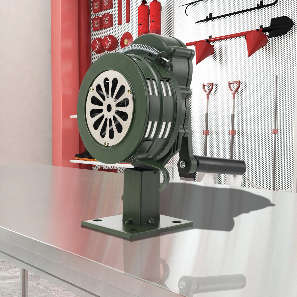 LK-100A Handhållen Siren Aluminiumlegering Manuell vevbar Siren Luftanfall Siren 110dB Högt Alarm för Nödsituation Skola Shopping Brand- och Luftsäkerhetslarm System
