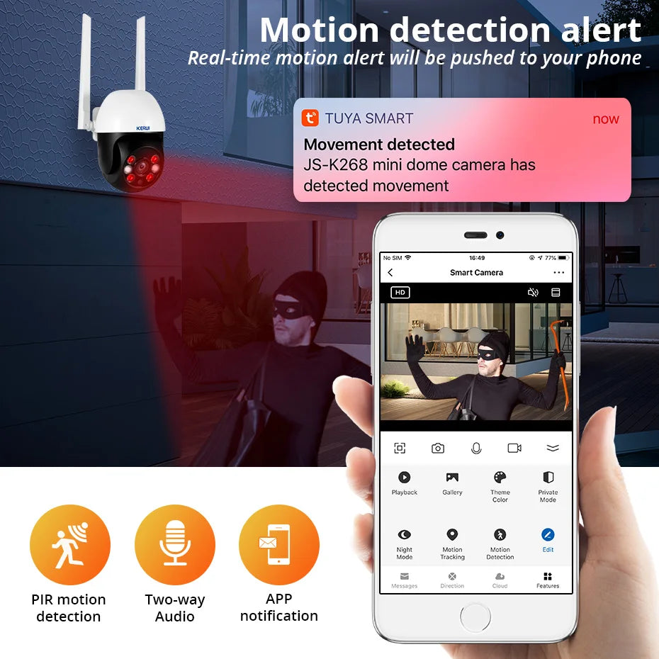 KERUI 5MP Outdoor WiFi Dome Security Camera with Auto Tracking
