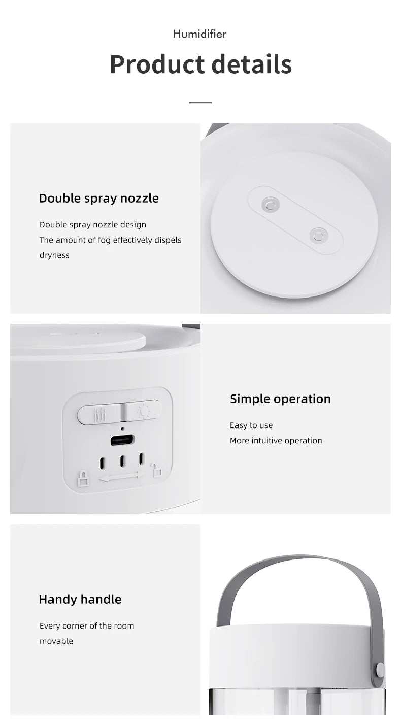 3 L USB Ultrasonic Humidifier with Dual Mist Outlets