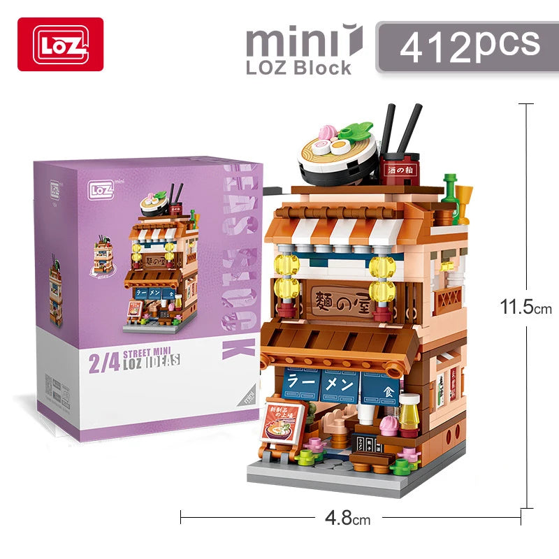 LOZ Mini Street View Series Japanese matcha shop Ramen Canteen Kimono shop Building house model Children's building blocks toys