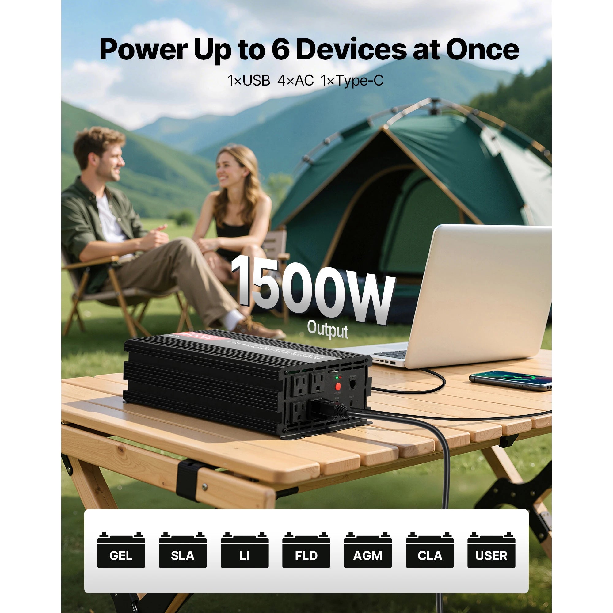 Čistý sinusový měnič napětí 12V na 120V 1500W/4000W s USB a AC