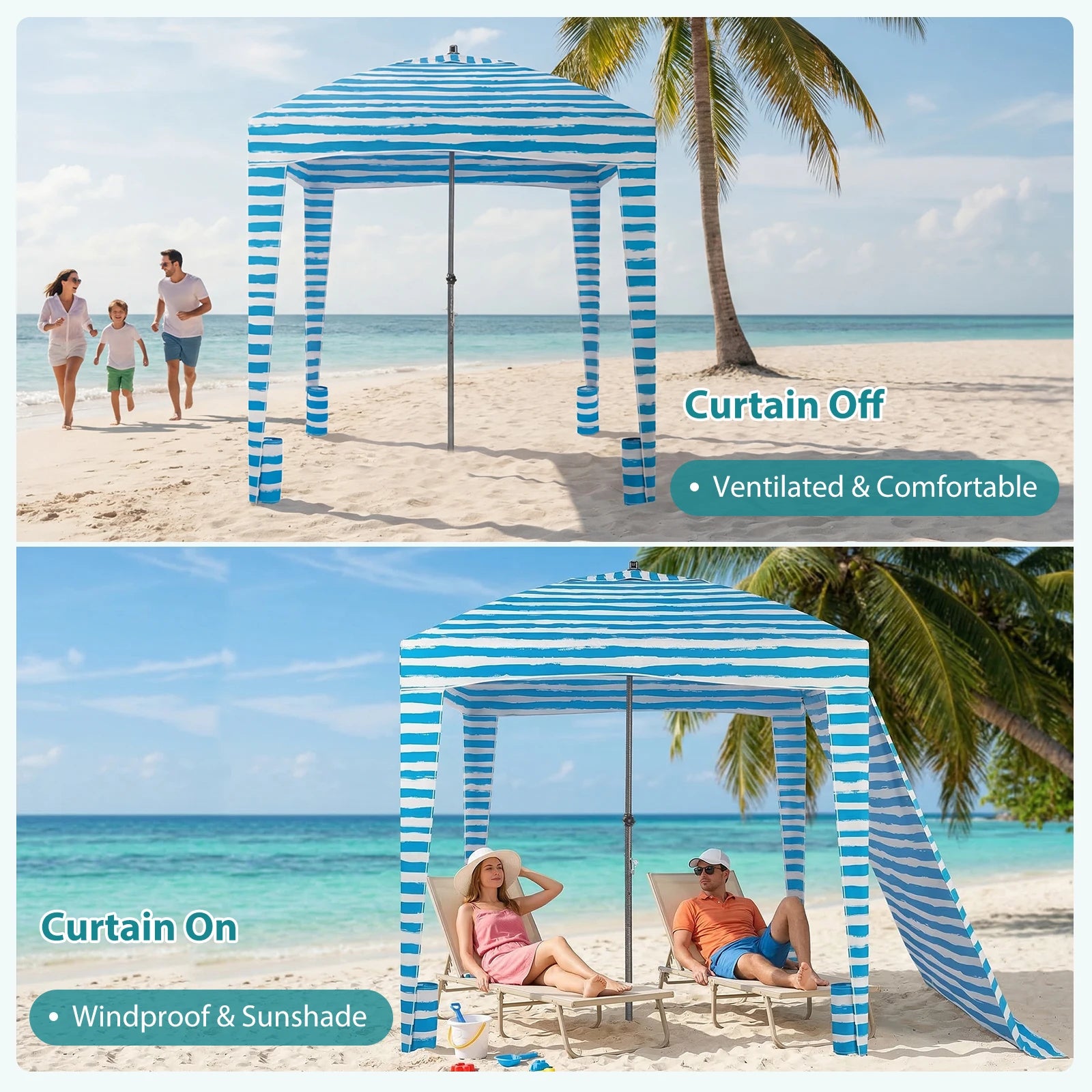 6x6 FT Beach Tent Sun Shelter with Side Wall & UPF 50+ Shade