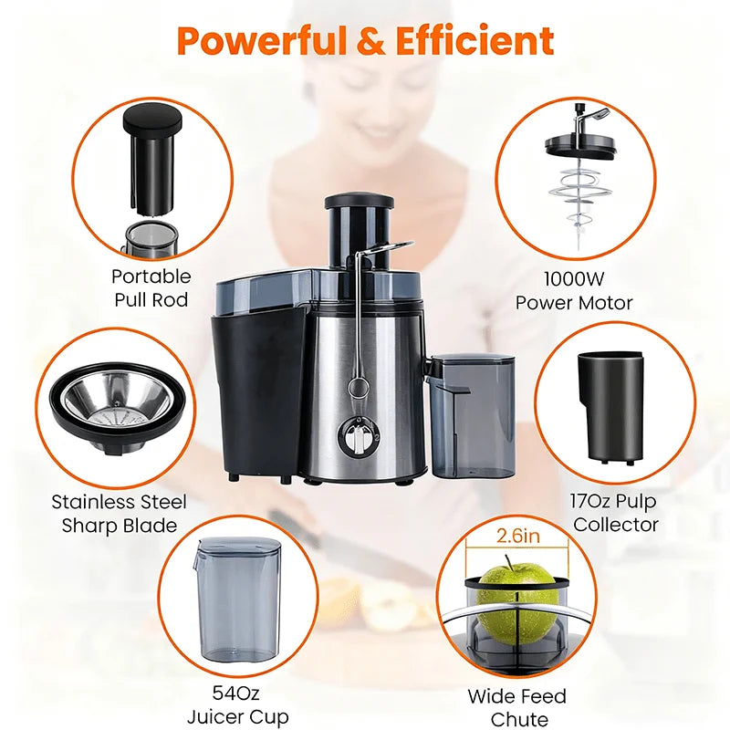 Multifunctional Juicer, Fruit Blender, Food Processor, Food Mixer, Featuring A 3-Inch Wide Mouth Design Suitable For All Kinds Of Fruits And Vegetables, Three-Speed Speed Regulation, Detachable For Easy Cleaning, Fruit And Ve