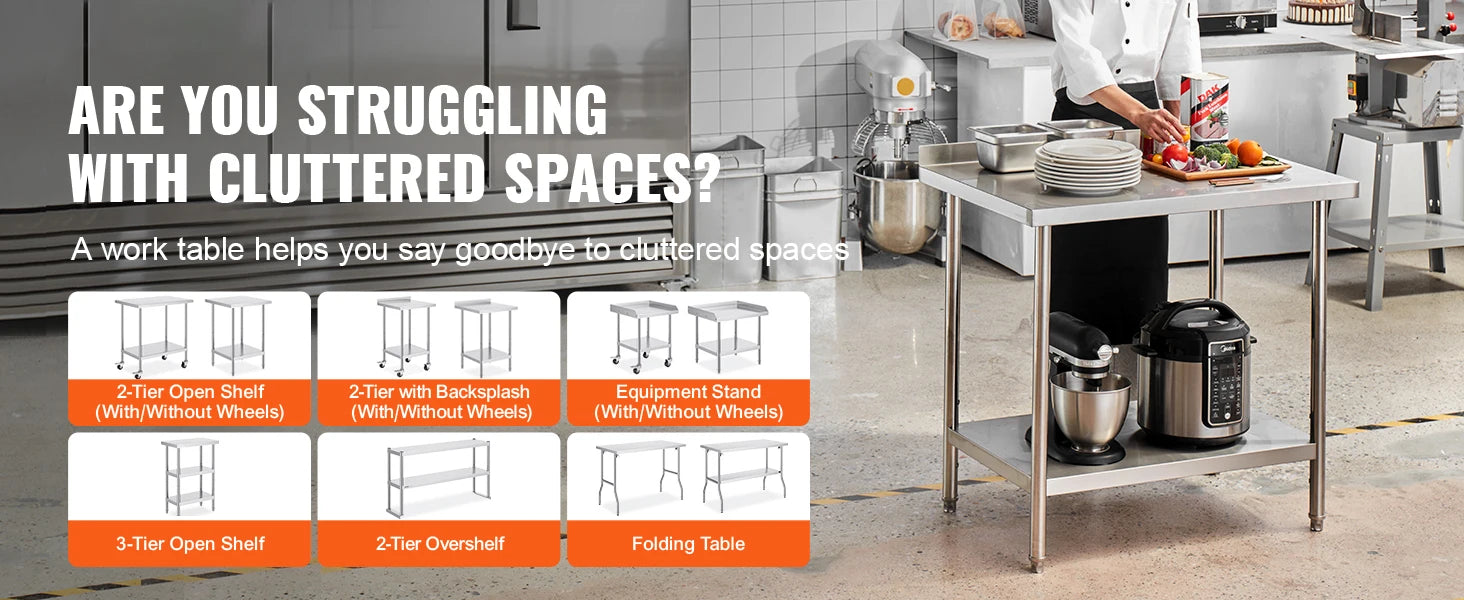 Stainless Steel Work Table with Adjustable Shelf for Kitchen Use