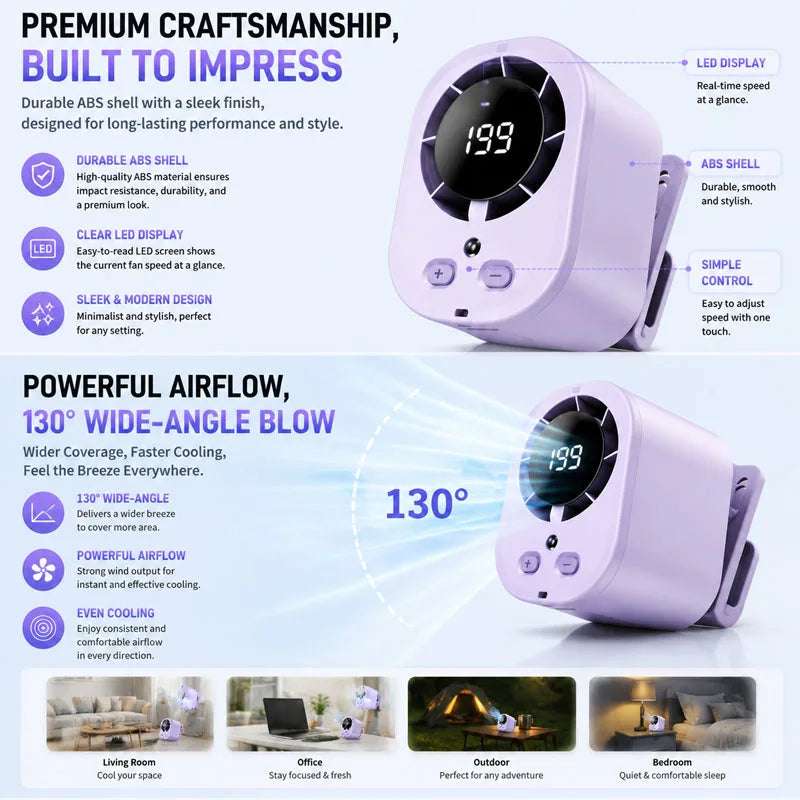 Tragbarer Clip-on-Ventilator mit LED-Licht