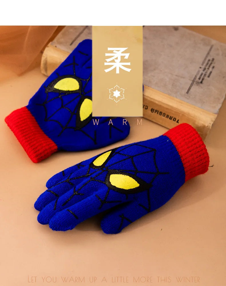 Diseny Spiderman Winter Children's Warm Gloves Marvel Anime Cartoon Knitted Gloves Cute Decoration Kids Christmas Gifts 5-10Y