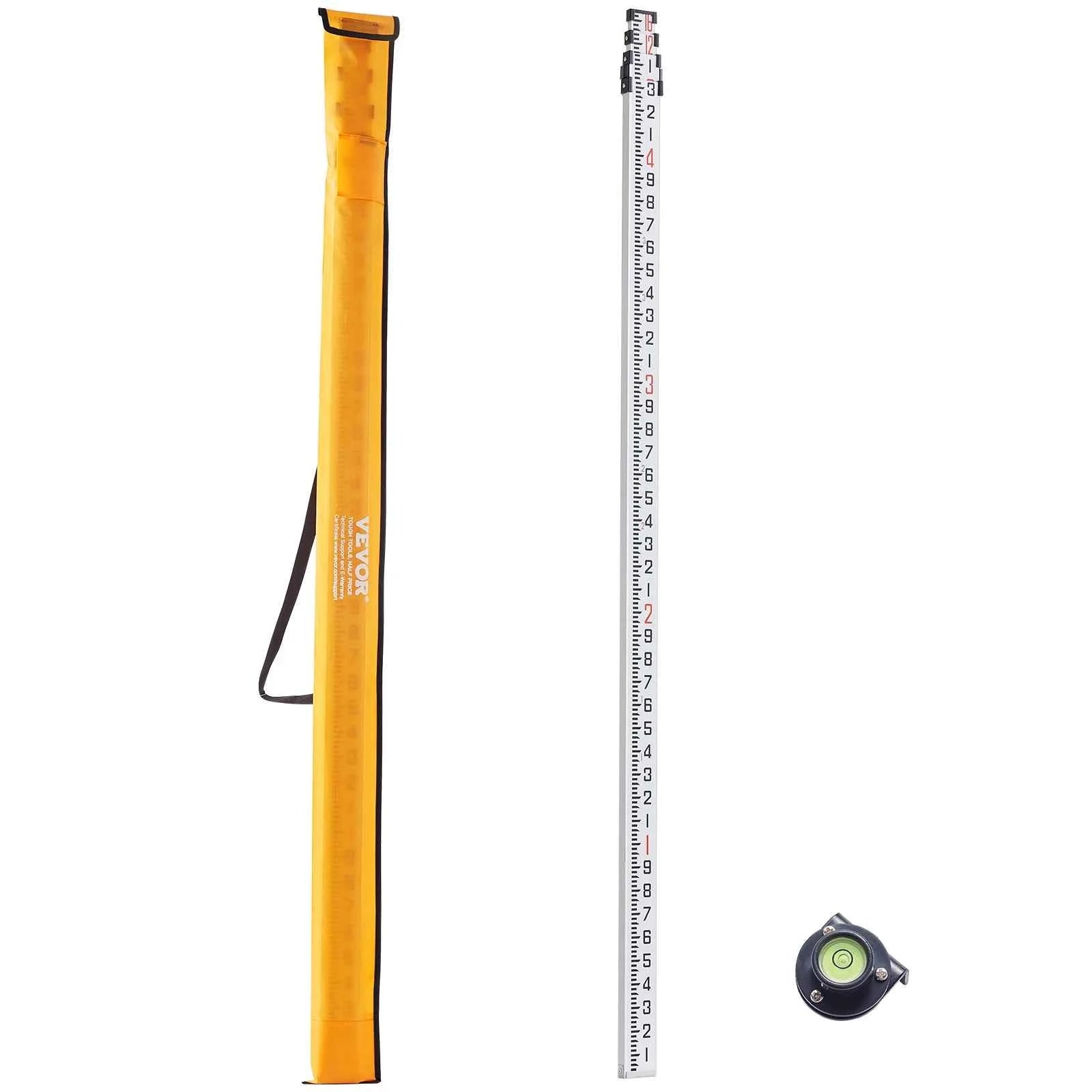 VEVOR Aluminum Grade Rod Double-Sided Scale 1/10ft/1/8in Leveling Rod Stick w/ Bubble Level &Carrying Bag for House Wall Floors