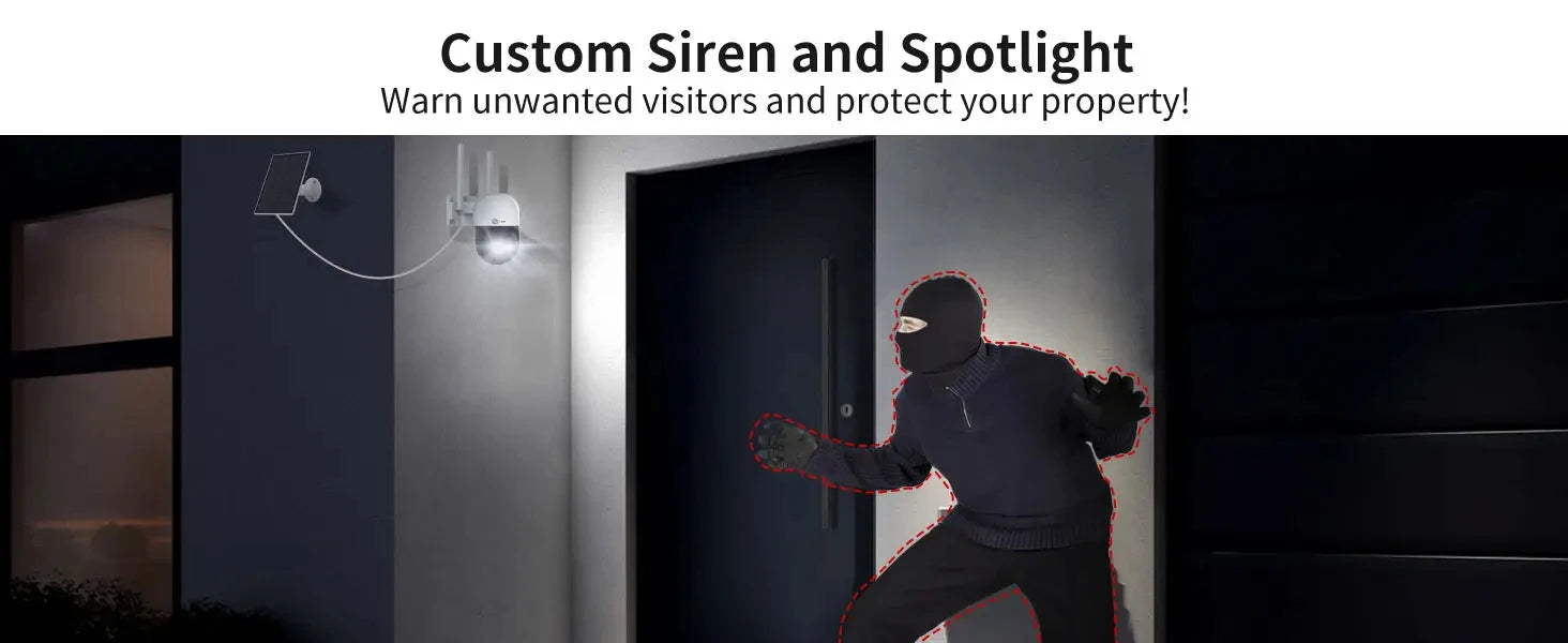 4MP Solar PTZ WiFi Security Camera with 360° View & Audio