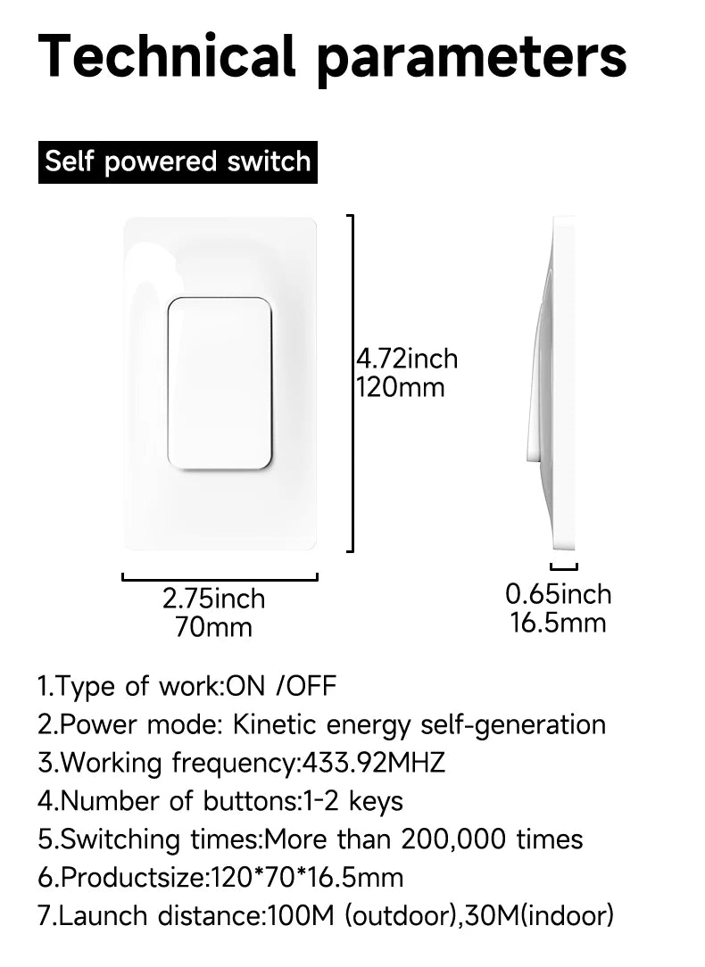 Interruttore a LED wireless cinetico 433MHz - kit opzioni