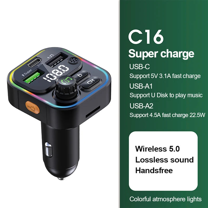 Bluetooth 5.0 FM vysielač Handsfree car radio modul MP3 prehrávač s 22.5W USB Superrýchlym nabíjaním adaptér do auta