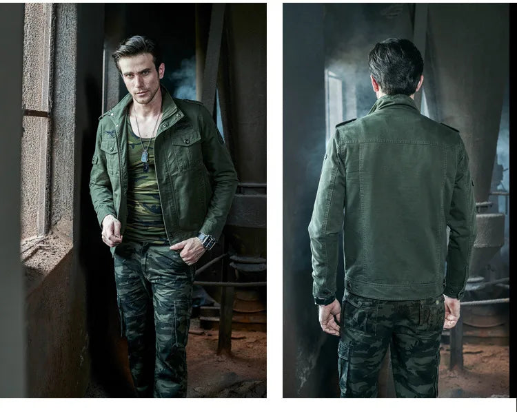 High-quality men's military jacket 2023 new multi-pocket collar embroidered sleeve pilot tooling plus size cotton jacket men