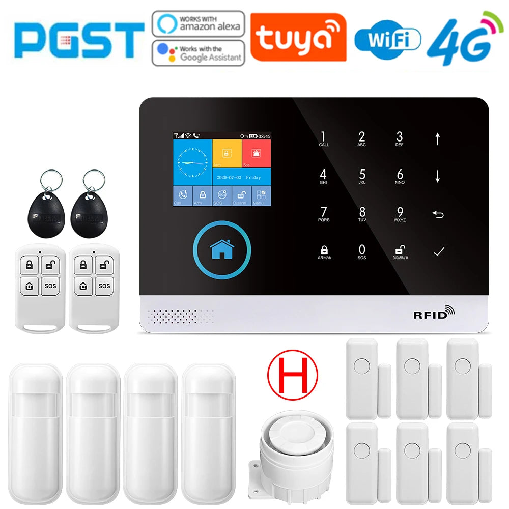 PGST-103 Graffiti Alarm System, 4G Secure Home WiFi Smart Home Alarm, Wireless Security System Device, Controlled by Smart Life