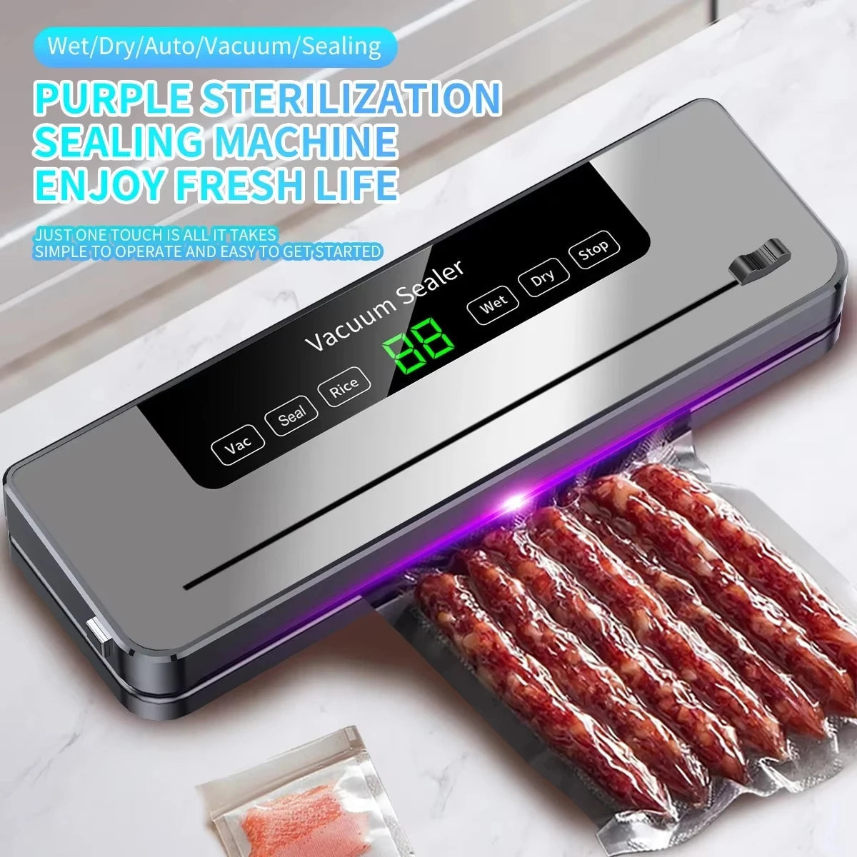 Electric Vacuum Sealer Machine Dry/Wet Food Packaging Vacuum Sealing Bags Food Storage Vacuum Packaging Machine for Kitchen