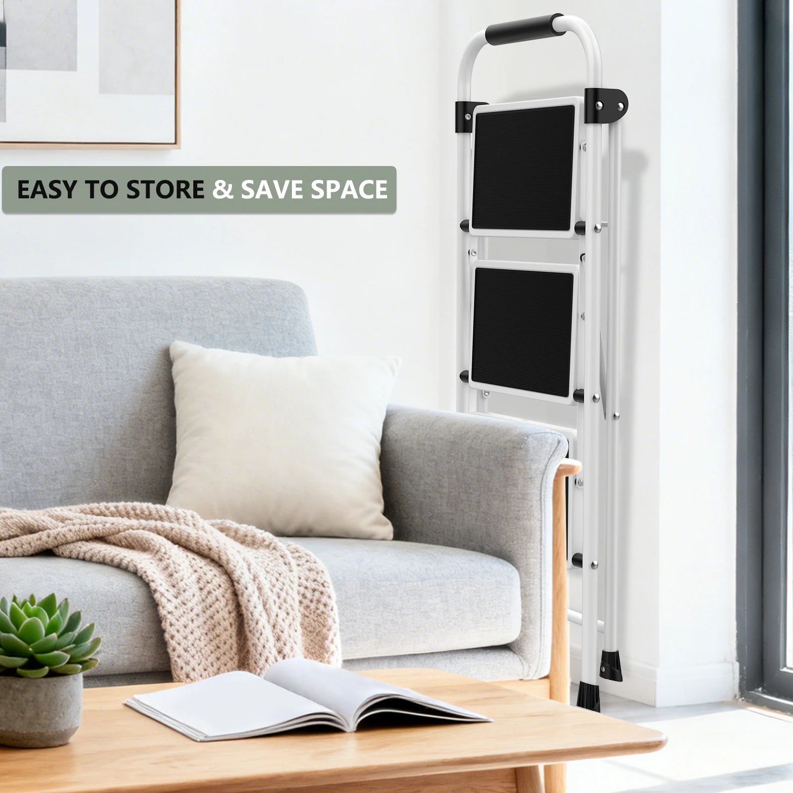 3 Step Folding Ladder with Anti-Slip Pedals 330lb Capacity Steel