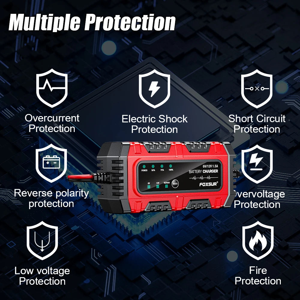 6 V / 12 V automatisk batterioplader, 1.5 A