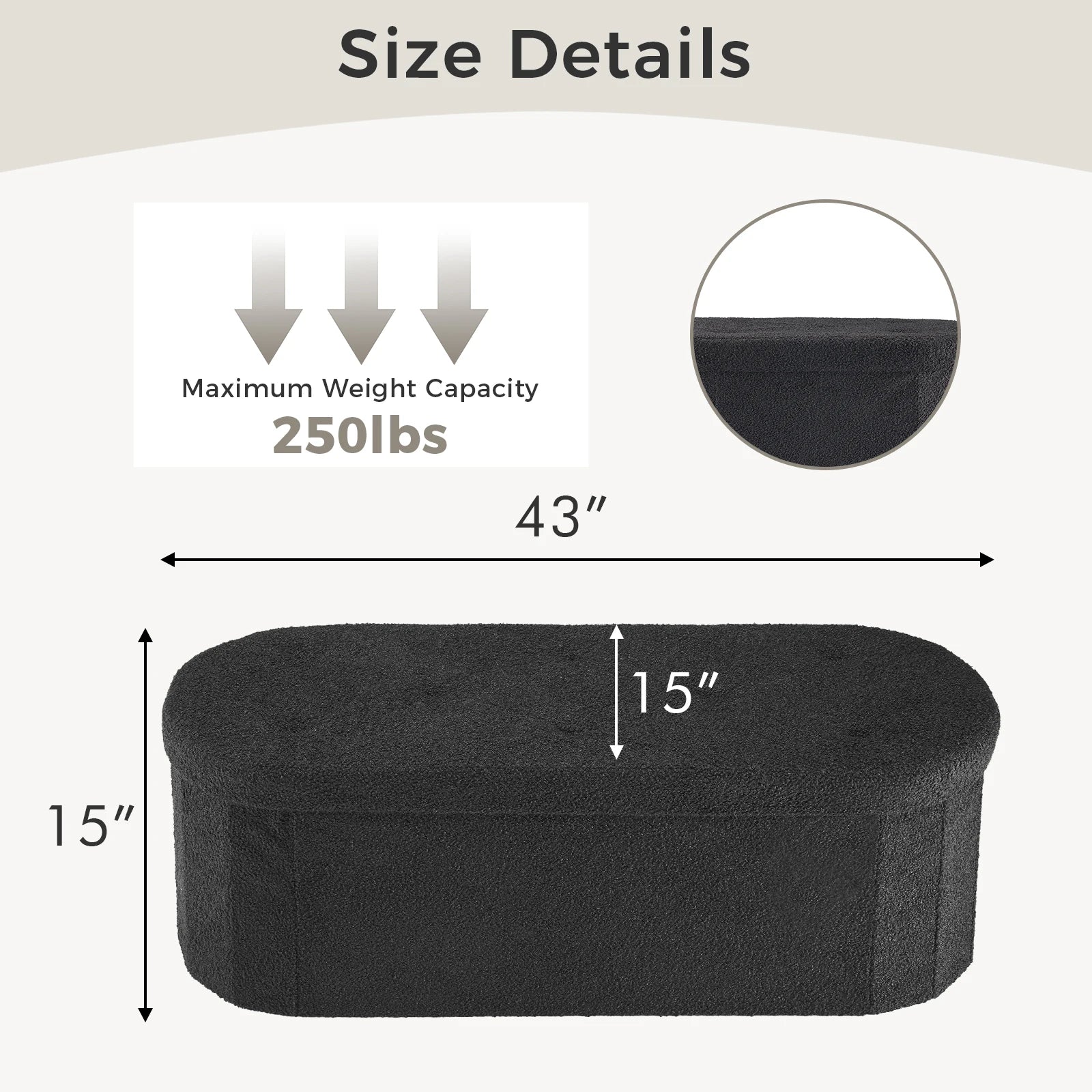 Storage Ottoman Bench 43 Inch with Hidden Storage and Cushion Seat