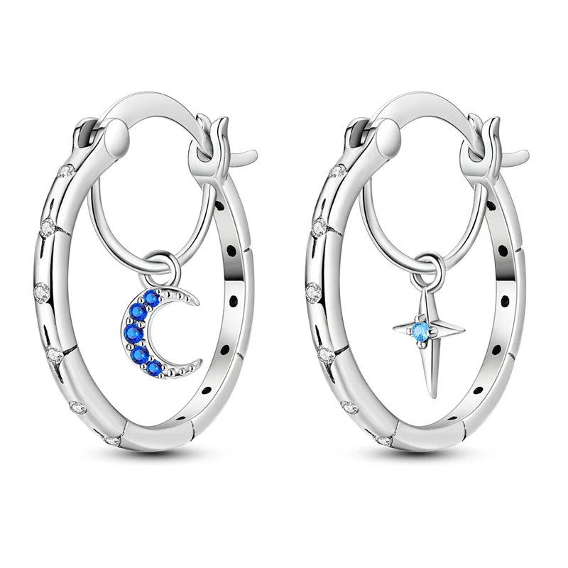 925 Sterling Silver Colored Zirconium Stars Hoop Earrings For Women Jewelry Anniversary WeddingMaking Jewelry Gift