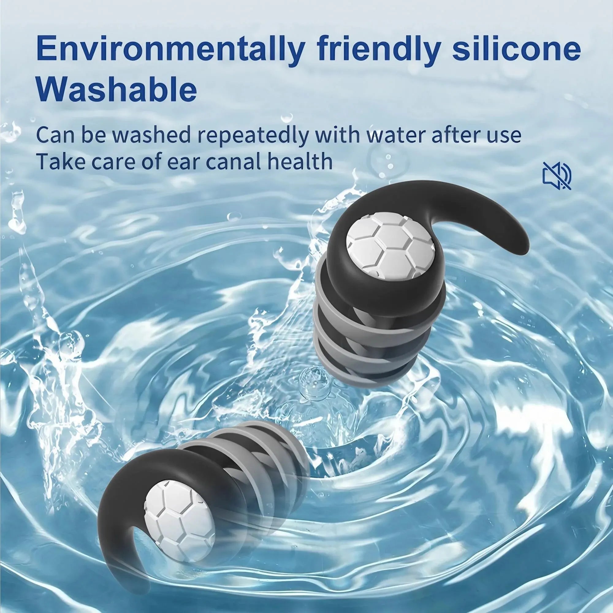 1 Pair of Soft Silicone Earplugs with Noise Cancellation, Waterproof, Comfortable To Wear, Suitable for Sleeping and Swimming