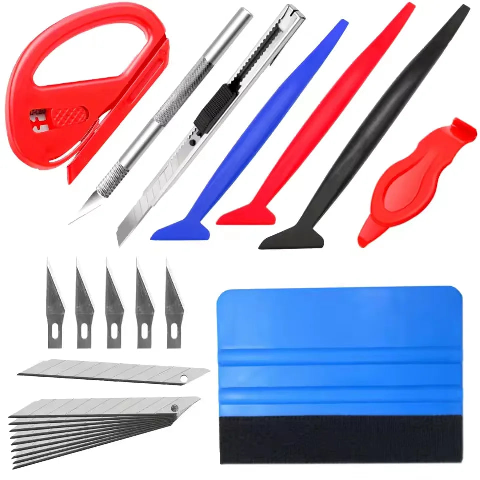 Car Film Wrapping Tool Kit Window Tinting Tools Vinyl Wrap Felt Squeegee Wrap Stick Vinyl Cutter Utility Knife Plastic Scraper